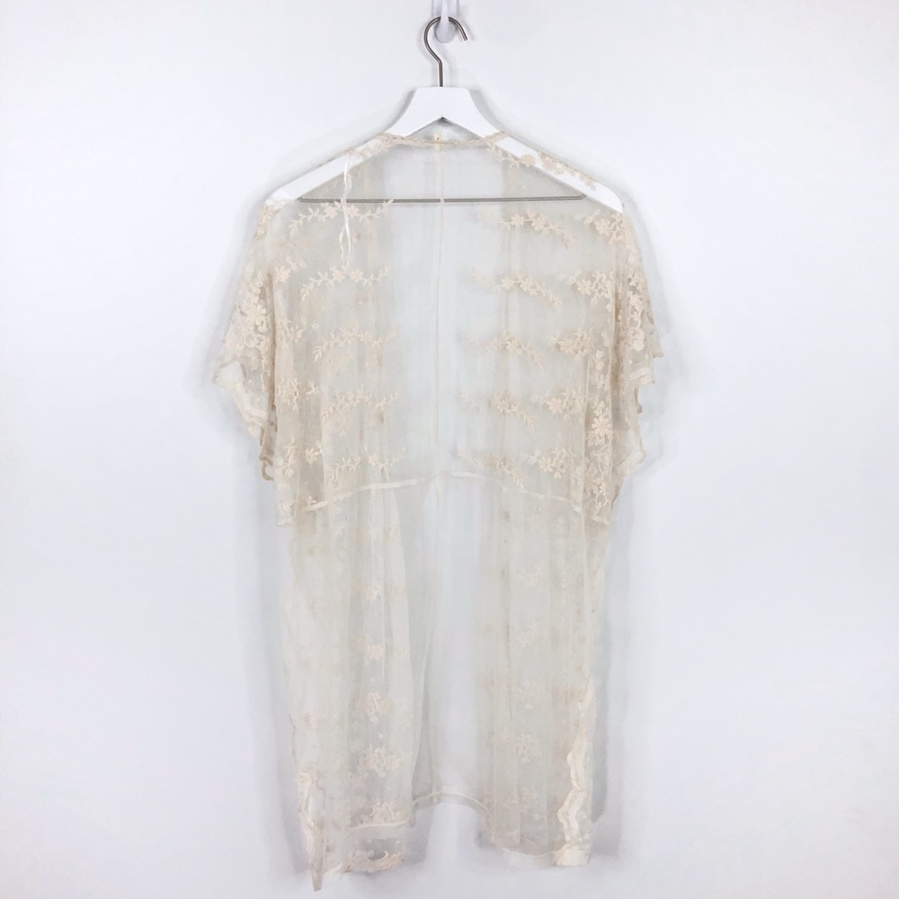 SOLD Haute Society Cream Floral Lace Sheer Boho Kimono - Picture 5 of 7